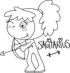 Cute little girls dressed as a sagitarius zodiac sign, clipart