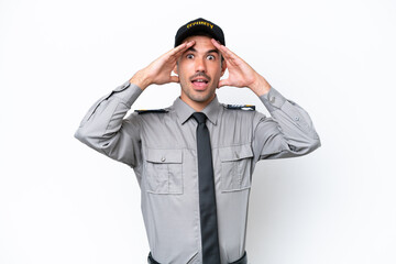 Young safeguard man over isolated white background with surprise expression