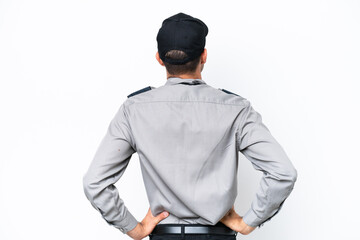 Young safeguard man over isolated white background in back position