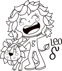Cute little girls dressed as a leo zodiac sign, clipart