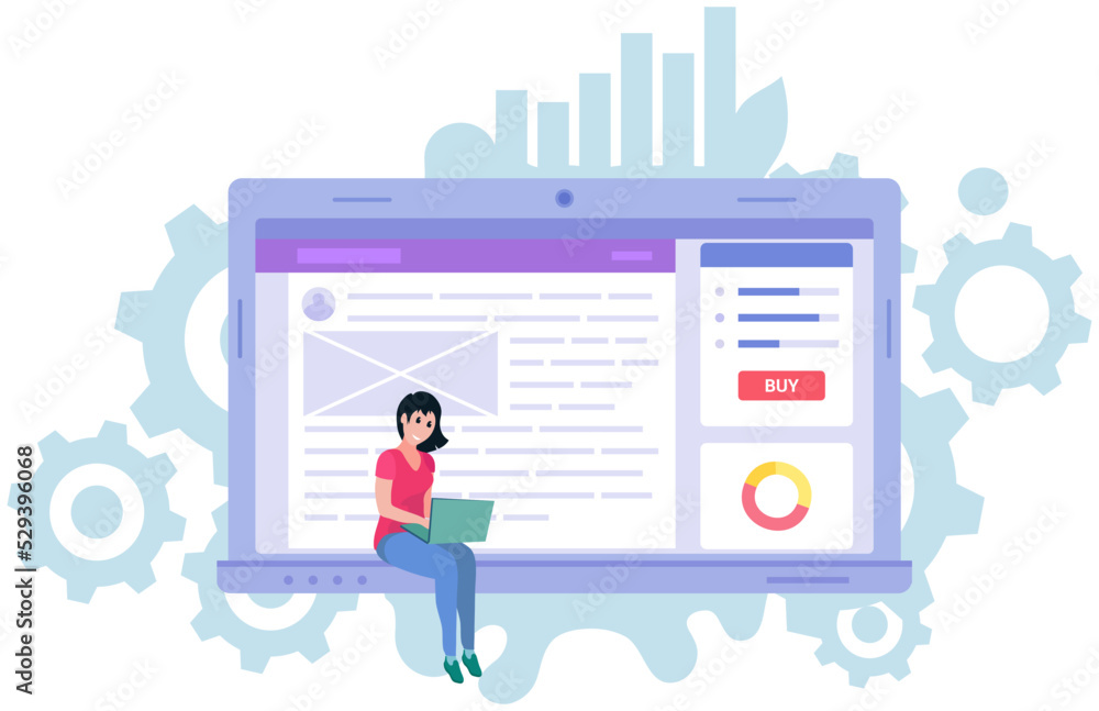 Poster people working on website development. seo optimization, increase conversion of web page for online 