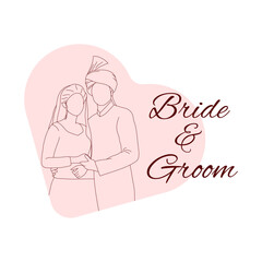 Pakistani wedding couple outline illustration with heart shape isolated