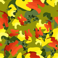 Forest camouflage of various shades of green, yellow and red colors