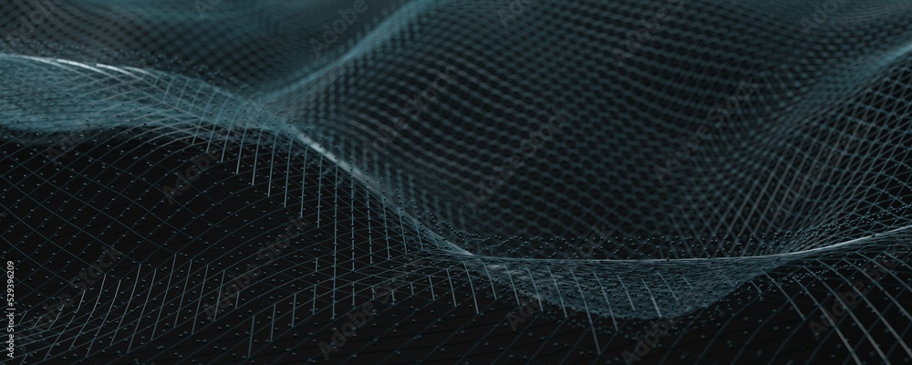 Poster abstract wave particle background on 3d rendering