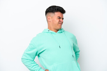 Young caucasian handsome man isolated on white background suffering from backache for having made...