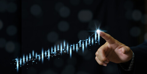Businessman economic growth graph financial data strategy. Stock market investment digital marketing.