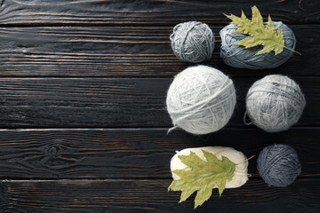 Concept of hobby, knitting, space for text