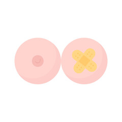 Women's breasts with a band-aid on one breast in honor of World Breast Cancer Day