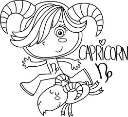 Cute little girls dressed as a capricorn zodiac sign, clipart