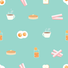 Seamless breakfast icon pattern.isolated on green background.