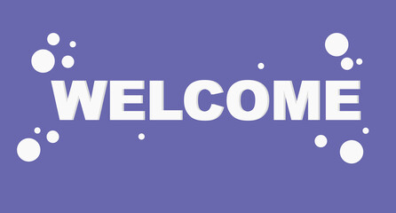 Banner white welcome letters on trendy very peri background. Vector banner