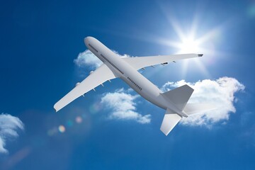 Fototapeta na wymiar 3D plane flying in the sky