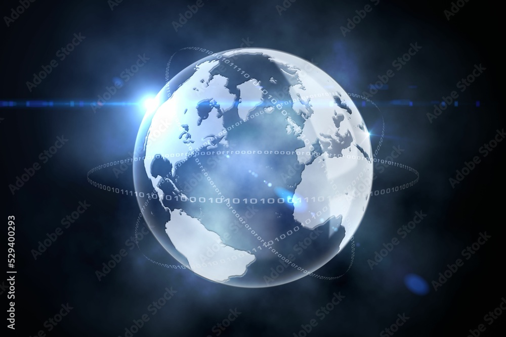 Poster glowing earth with binary code