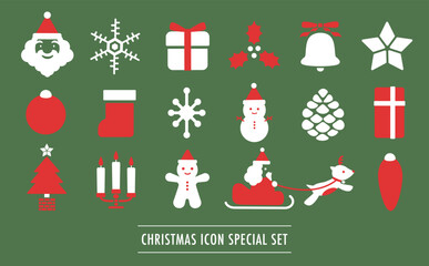 クリスマスのシンプルで可愛いアイコンセット_緑