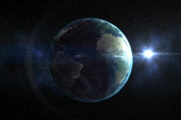 Fototapeta na wymiar Space view of planet earth and sun