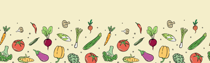 Lovely hand drawn vegetables seamless pattern, doodle veggies, great for textiles, wrapping, packaging - vector design