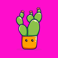 Cute cactuscartoon vector icon illustration. Nature Icon Concept. Isolated Premium Vector.