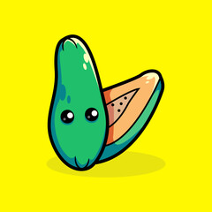 Cute papaya fruit cartoon vector icon illustration. Animal Nature Icon Concept. Isolated Premium