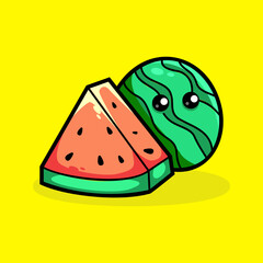 Cute watermelon cartoon vector icon illustration. Animal Nature Icon Concept. Isolated Premium vector