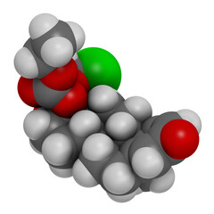 Loteprednol etabonate corticosteroid drug molecule. 3D rendering. 