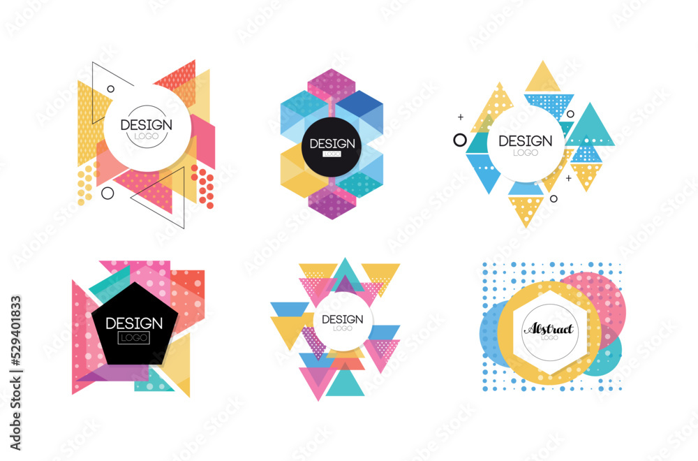 Poster abstract logo design with geometric shapes and forms vector set
