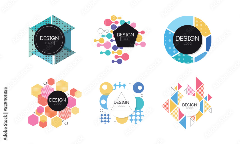 Poster abstract logo design with geometric shapes and forms vector set
