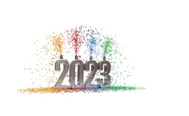 2023 celebration with confetti - 3D rendering