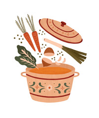 Vegetarian curry illustration. Hand drawn. 
