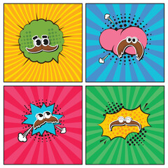 Hand drawn flat trendy cartoon elements collection Mustaches
