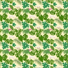 Illustration tropical plants white orchid flower pattern 