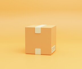 Obraz premium orange color cardboard box for shipping goods 3d illustration
