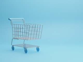 Shopping Cart on a blue background. 3d rendering