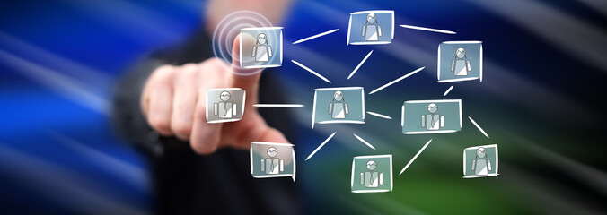 Man touching a social network concept