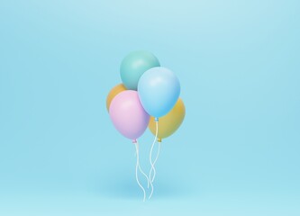 colorful balloons on a blue background. 3d rendering