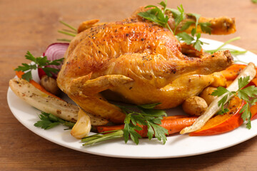 roasted chicken poultry with grilled vegetables