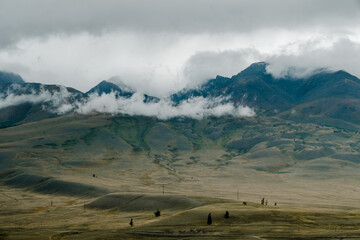 View of the Kurai steppes on Chuisky Trakt in the Altai Mountains