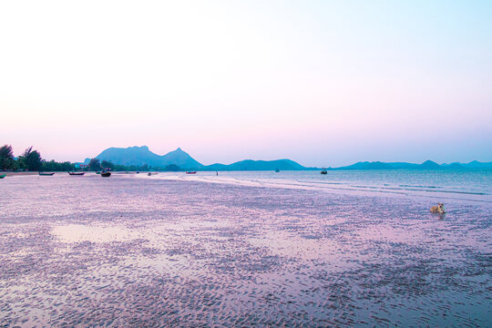 Panorama  scenatic  view of seascape  with trsditional fishing boat and beautiful blue ocean South East Asia Thailand