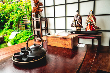 Fototapeta premium china, traditional, japanese, teapot, ceremony, cup, healthy, culture, black, asian, east, tea, chinese, bowl, service, ancient, oriental, decoration, pot, hot, background, bamboo, lifestyle, leaf, br