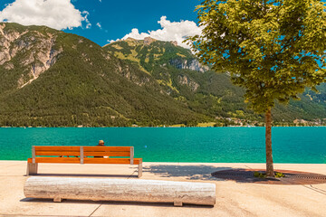Beautiful alpine summer view with reflections at the famous Achensee lake, Maurach, Tyrol, Austria