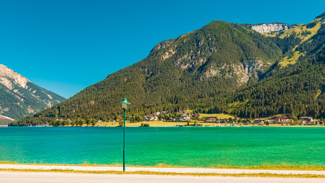 Beautiful alpine summer view with reflections at the famous Achensee lake, Maurach, Tyrol, Austria
