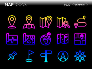 地図に関連するグラデーションスタイルのアイコンセット_022