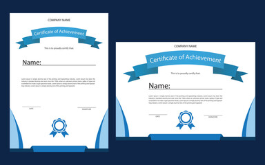 Sky Blue certificate of achievement template set, For award, business, and education needs, Graduation Certificate Template