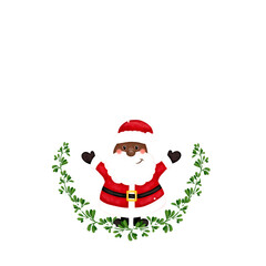 Merry christmas and happy new year greeting card. Black santa, deer, trees, stars, snow. African American Santa. Without background.