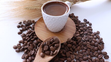 coffee beans and cup