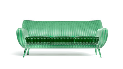 3d render sofa glass green with transparency corrugated glass art object on a white background