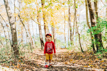 child walking in autumn park