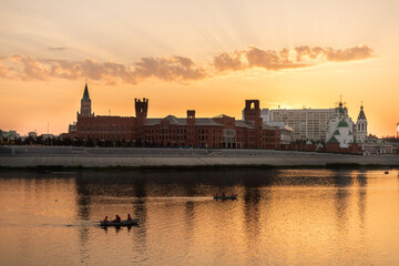 View of the embankment of the city of Yoshkar-Ola at sunset