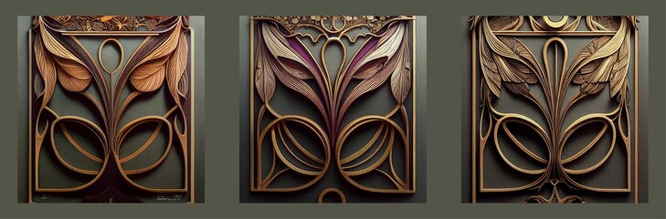 Art nouveau wood home decor for wall, Generative AI