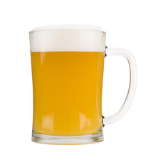 White beer mug full with beer and with froth foam head