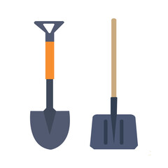 Two different types of shovels. The concept of agriculture and gardening. Vector illustration.